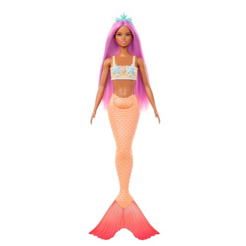 Barbie Muñeca Sirena con Cabello de fantasía Rosa y Diadema, Juguete con corpiño con Estrellas de...
