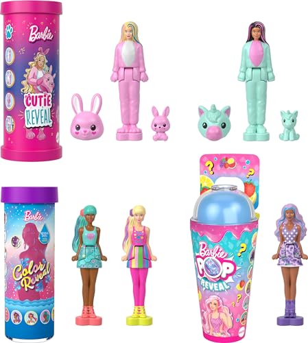 Barbie Mini Barbieland Set Reveal, 5 Mini Figuras Color Reveal, Cutie Reveal y Pop Reveal, Muñecas...