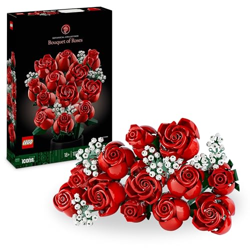 LEGO Icons Ramo de Rosas, Flores Artificiales para Decoración del Hogar, Regalo de San Valentín y...