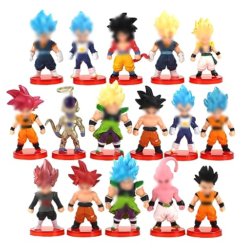 Mini Figure Muñecos figuras de acción Cake Topper Pastel Decoración Suministros 16Pcs Goku...